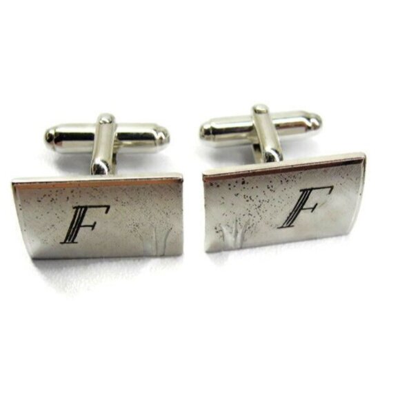 "F" Monogram Anson Cufflinks Vintage Sterling Silver 925 Patina Tux Shirt Dress - Picture 3 of 9